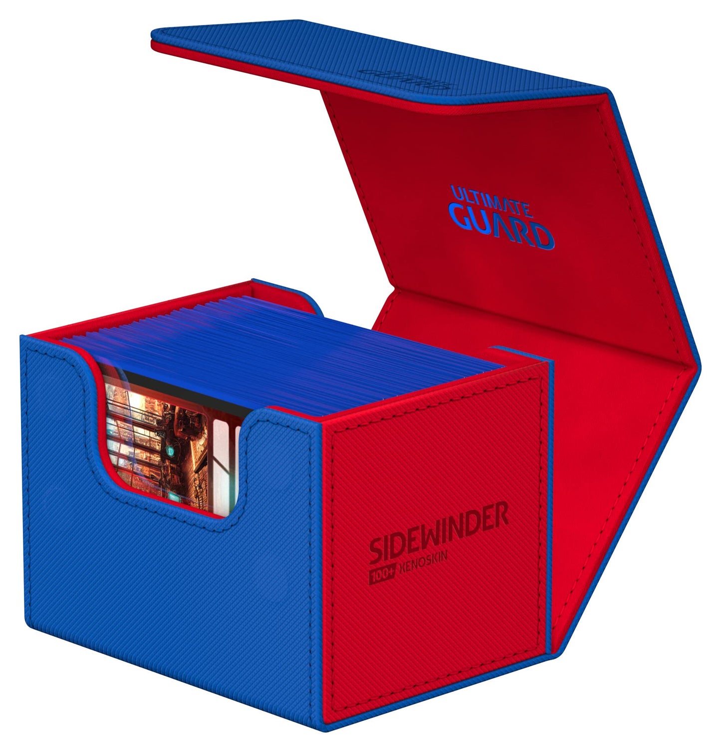 Ultimate Guard Sidewinder Synergy 100+, Deck Box For 100 Double-Sleeved Tcg Cards, Blue/Red, Magnetic Closure & Microfiber Inner Lining