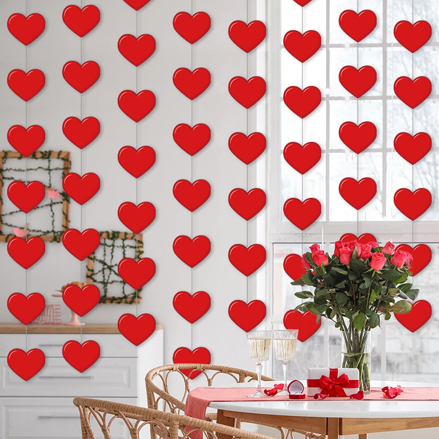 Capoda 8 Pcs Heart Party Decorations Red Heart Paper Garlands Hanging Banners for Sweet Day Birthday Party Wedding Anniversary S