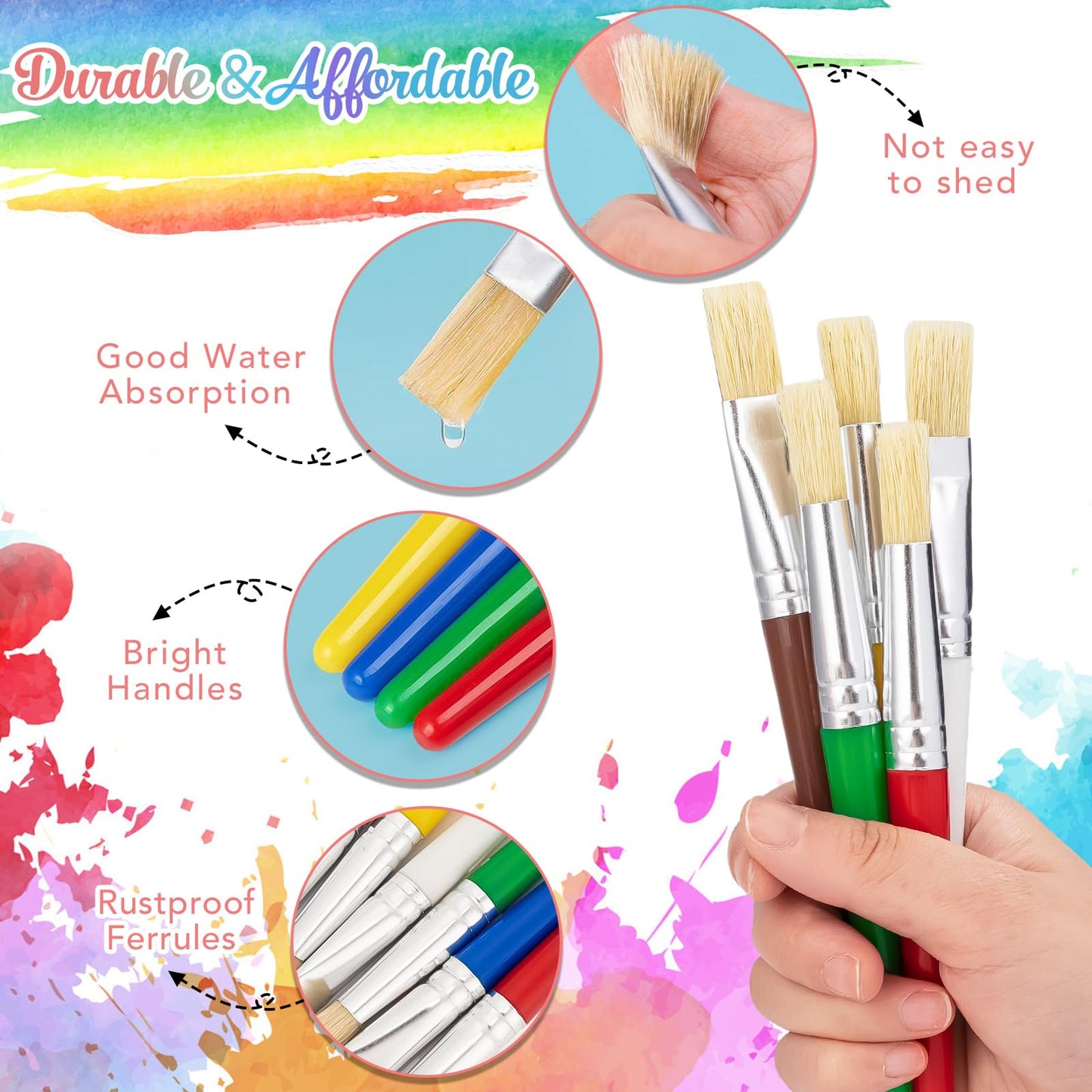 Paint Brushes For Kids, 10 Pcs Big Washable Chubby Toddler Paint Brushes, Easy To Clean & Grip Round And Flat Preschool Paint Brushes With No Shed Bristle For Acrylic Paint, Washable Paint