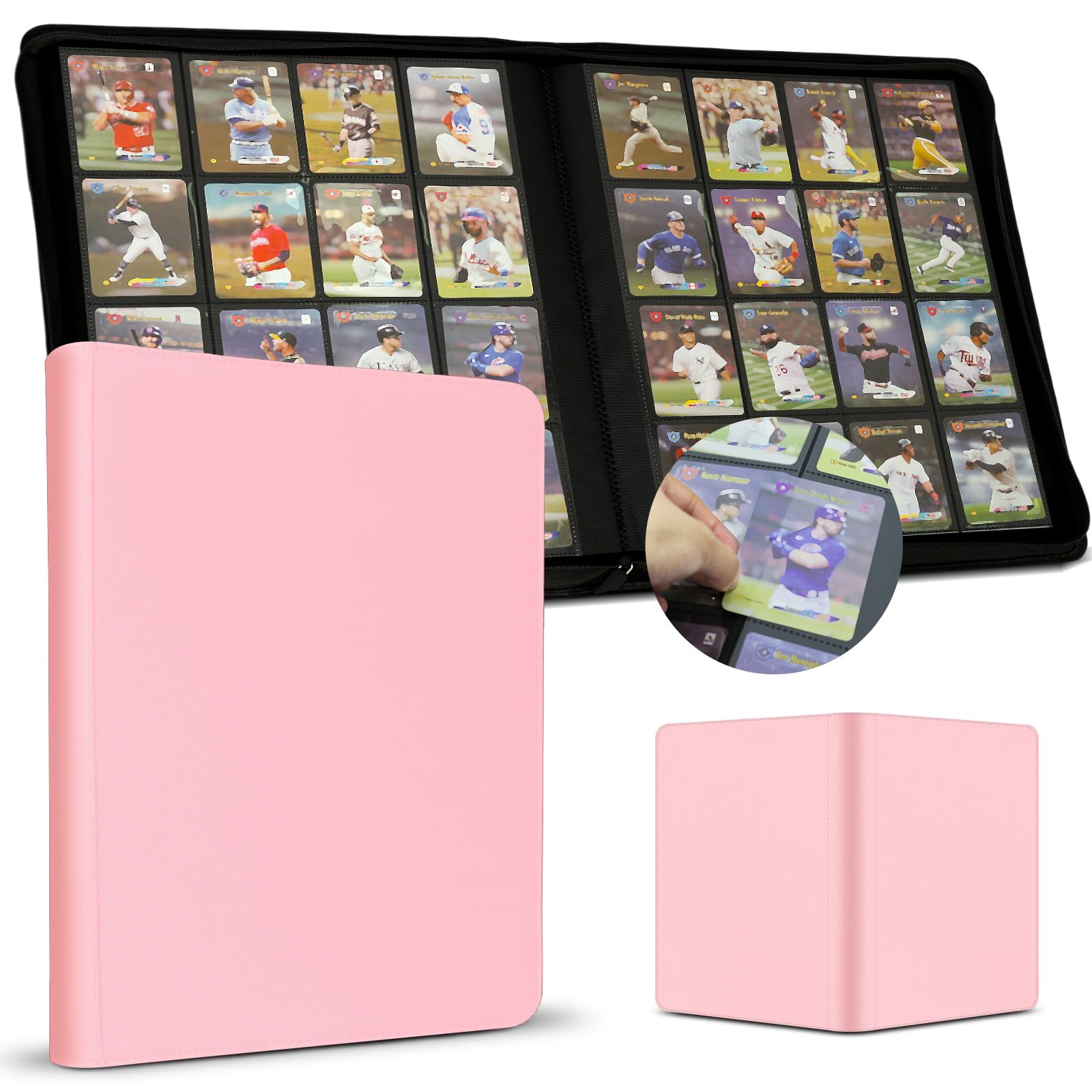 enhanced Card Binder 16 Pocket  1000+ Cards PU Cover Trading Card Binder Side Loading Card Collection Album Holder Folders for MTG  TCG  Game Cards & Sports Cards  Kpop (light pink)