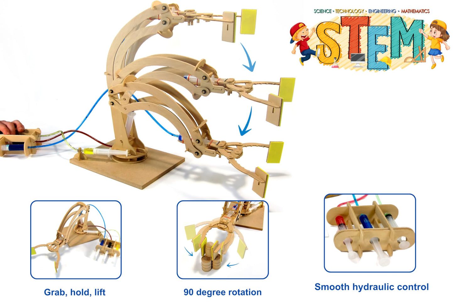 Pathfinders STEM Kit - Hydraulic Robotic Arm | Wooden Building Kit for Kids Ages 8-12 | Mechanical Engineering Toy | Hands-On ST