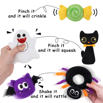 Bunny Chorus Small Multicolor Plush Pumpkin Playset for Baby Girls & Boys - Stuffed Rattles with Cat, Spider, Ghost & Candy