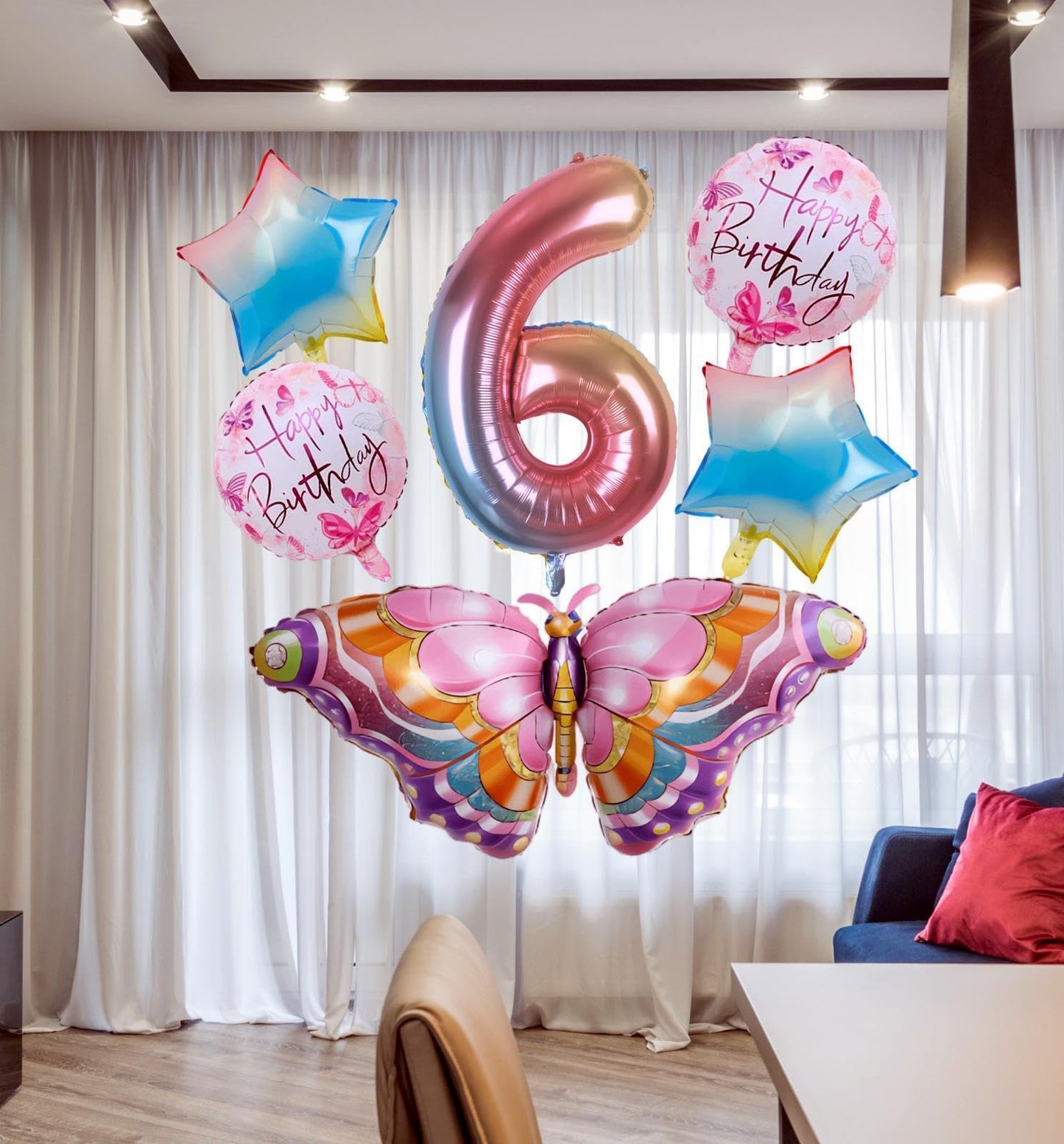 Butterfly Balloons 6th Birthday Decorations for Girls, Butterfly Birthday Party Supplies Fairy Pink Princess Groovy Party Suppli