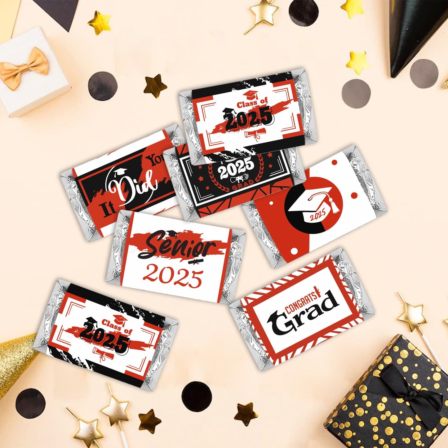 Graduation Cap Party Class of 2025 Miniatures Candy Bar Wrapper, Mini Candy Chocolate Bar Stickers, Labels, Candy Not Included,
