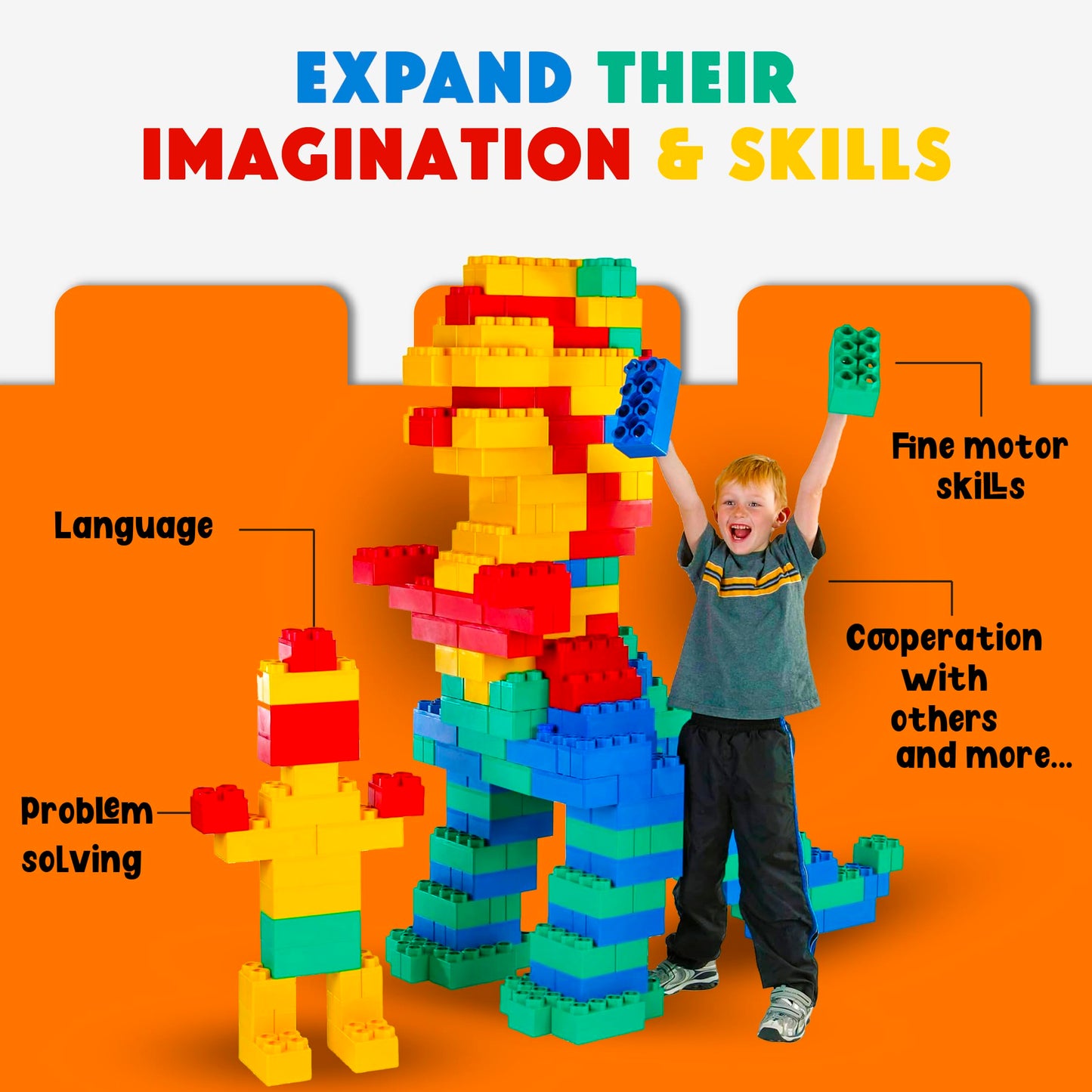 Biggoblocks Big Blocks For Kids Ages 4-8 - Indoor & Outdoor Blocks For Kids Games - Large Building Blocks (48 Pc) Learner Set