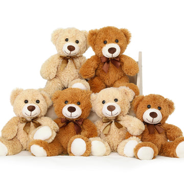 Morismos Teddy Bears Bulk, 6 Packs Bulk Teddy Bear Stuffed Animals 14 Inch, Soft Bears Plush For Baby Shower, Kids, Brown, Dark Brown