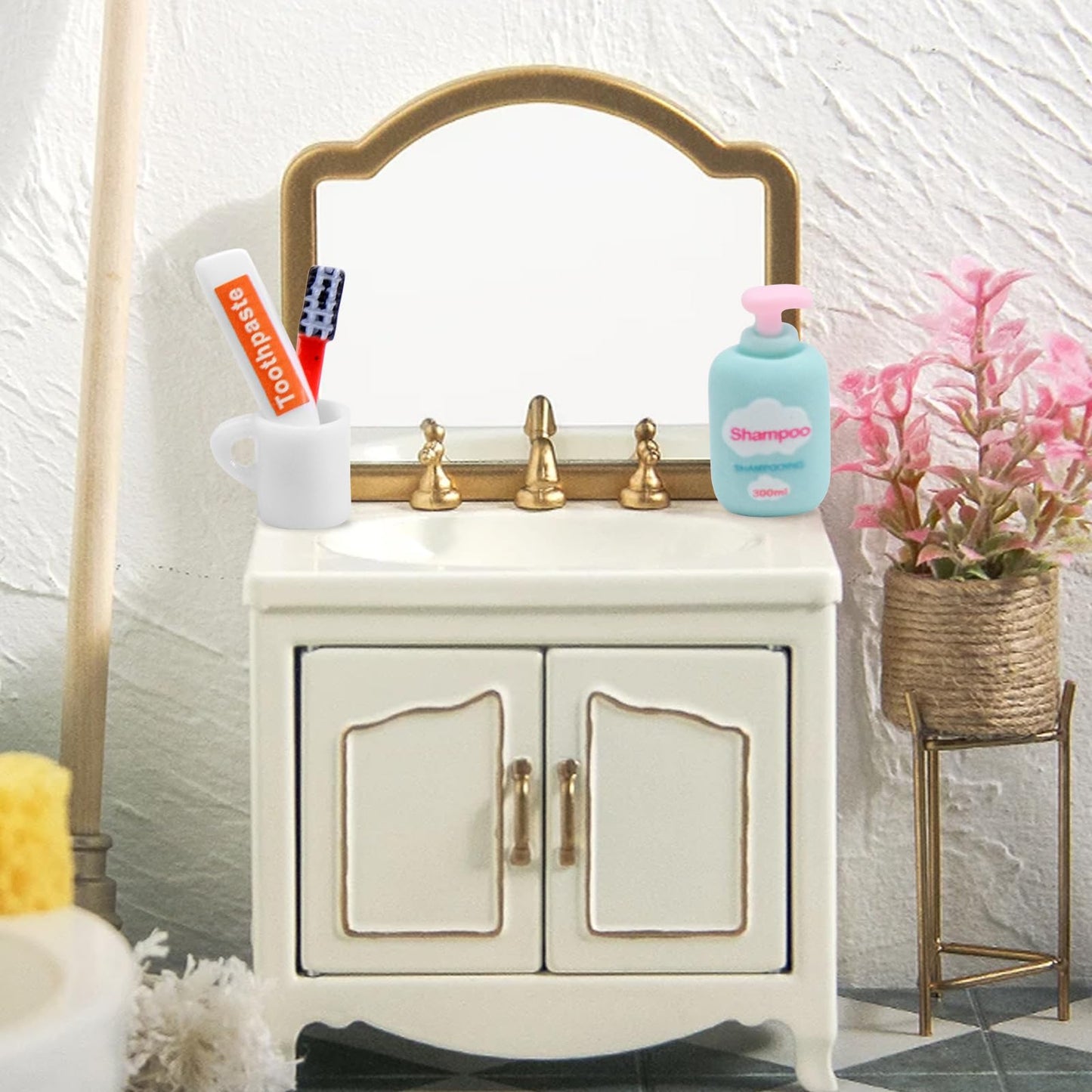 15 Pcs Mini Bath Accessories For Dollhouse Decoration, Miniature Toothpaste Toothbrush Bath Sponge Duck