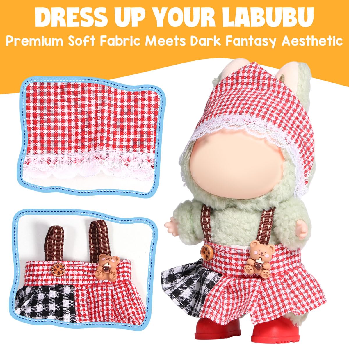 AICase for Labubu Clothes/for Labubu Outfits Clothes Set for 17cm Lububu Doll 2 Piece Set Hat Clothing for LA BUBU  Boys and Girls Stylish Adorable Dolls Clothes Accessories (No Doll)_07