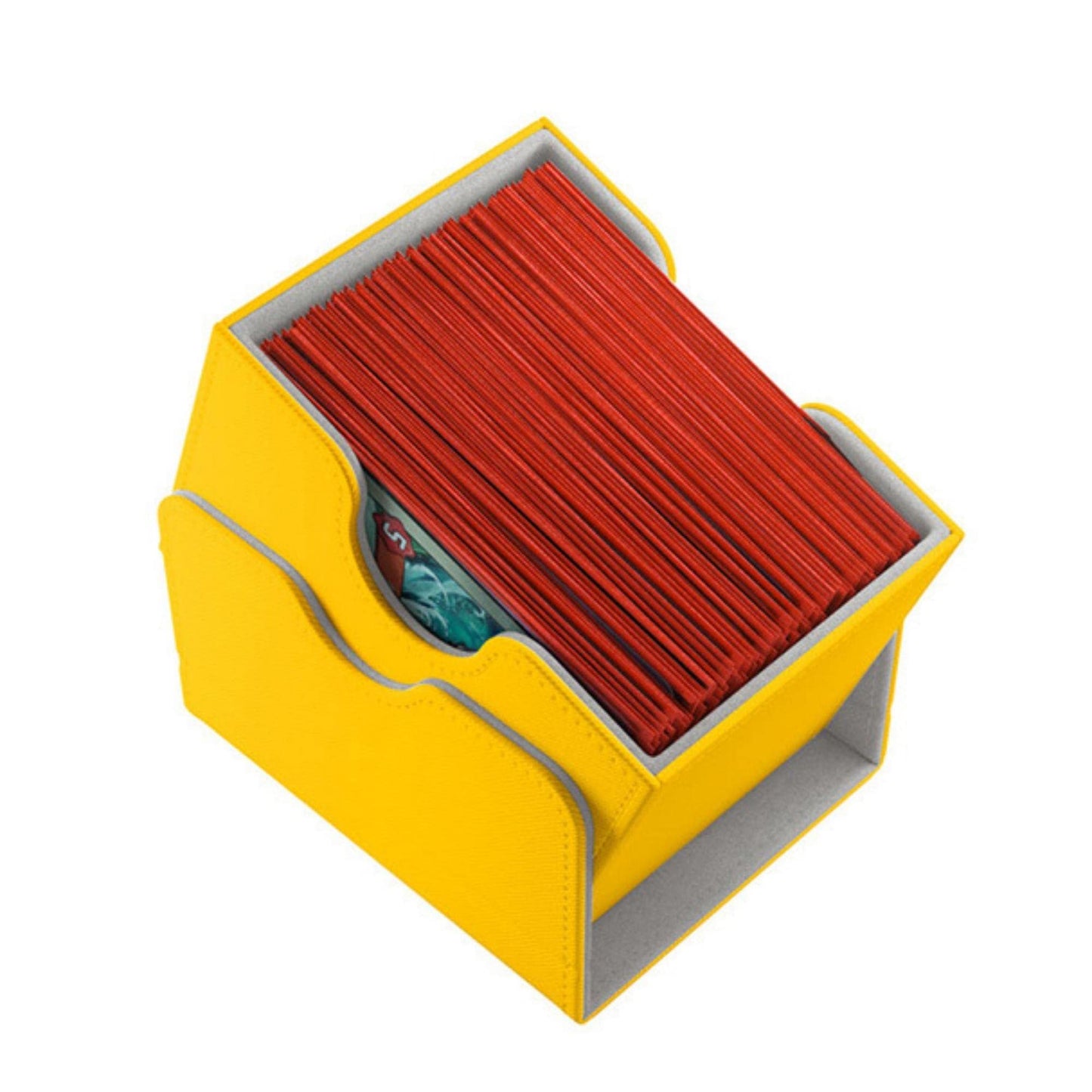 Gamegenic Sidekick 100+ Convertible Deck Box | Sideloading Card Storage Box with Removable Cover | Holds 100 Double-Sleeved Cards | Nexoyber Surface | Microfiber Inner Lining | Yellow Color | Made