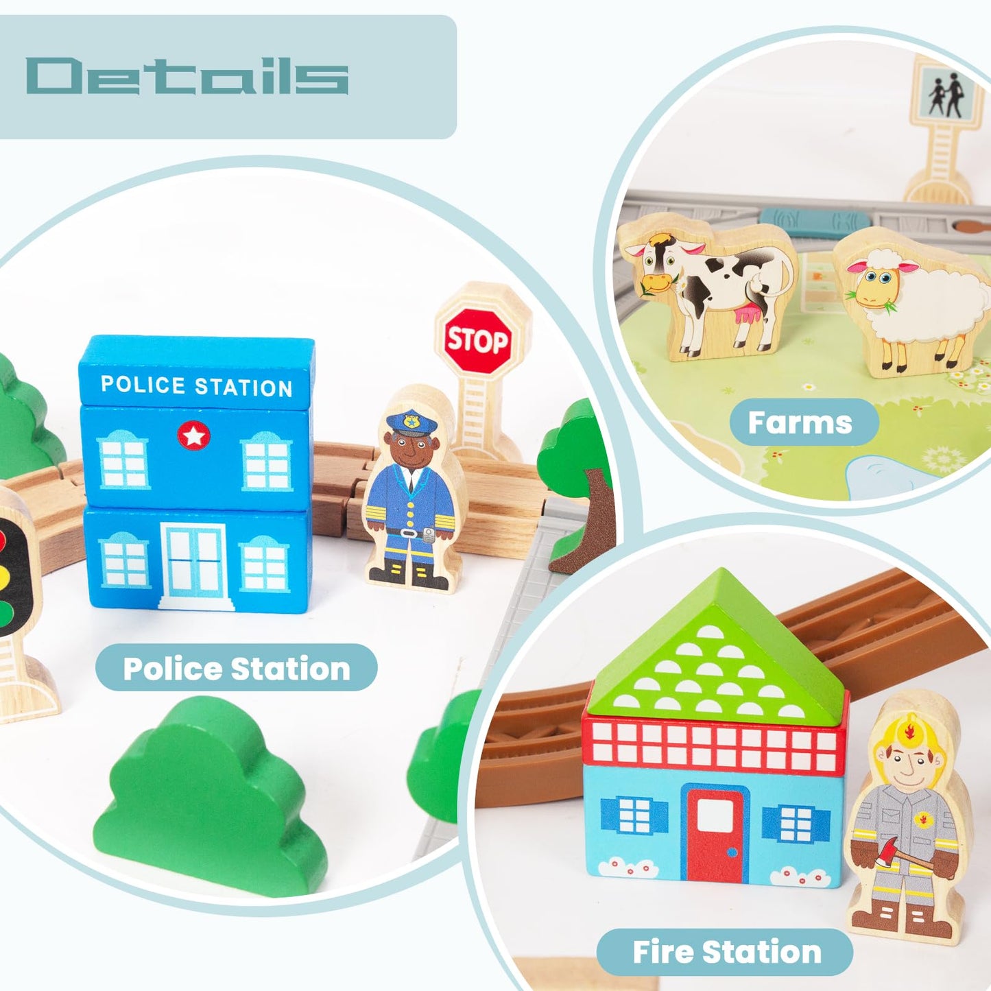 Wooden Train Set for Toddler  40 Pcs with Wooden Tracks fits Thomas  fits Brio  fits Chuggington  fits Melissa and Doug - Expandable  Changeable Train Toy for 3 4 5 Years Old Girls & Boys
