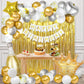 Msmancy White And Gold Birthday Decorations For Women Men 53Pcs With Happy Birthday Banner Curtains Bottle Crown Heart Star Led