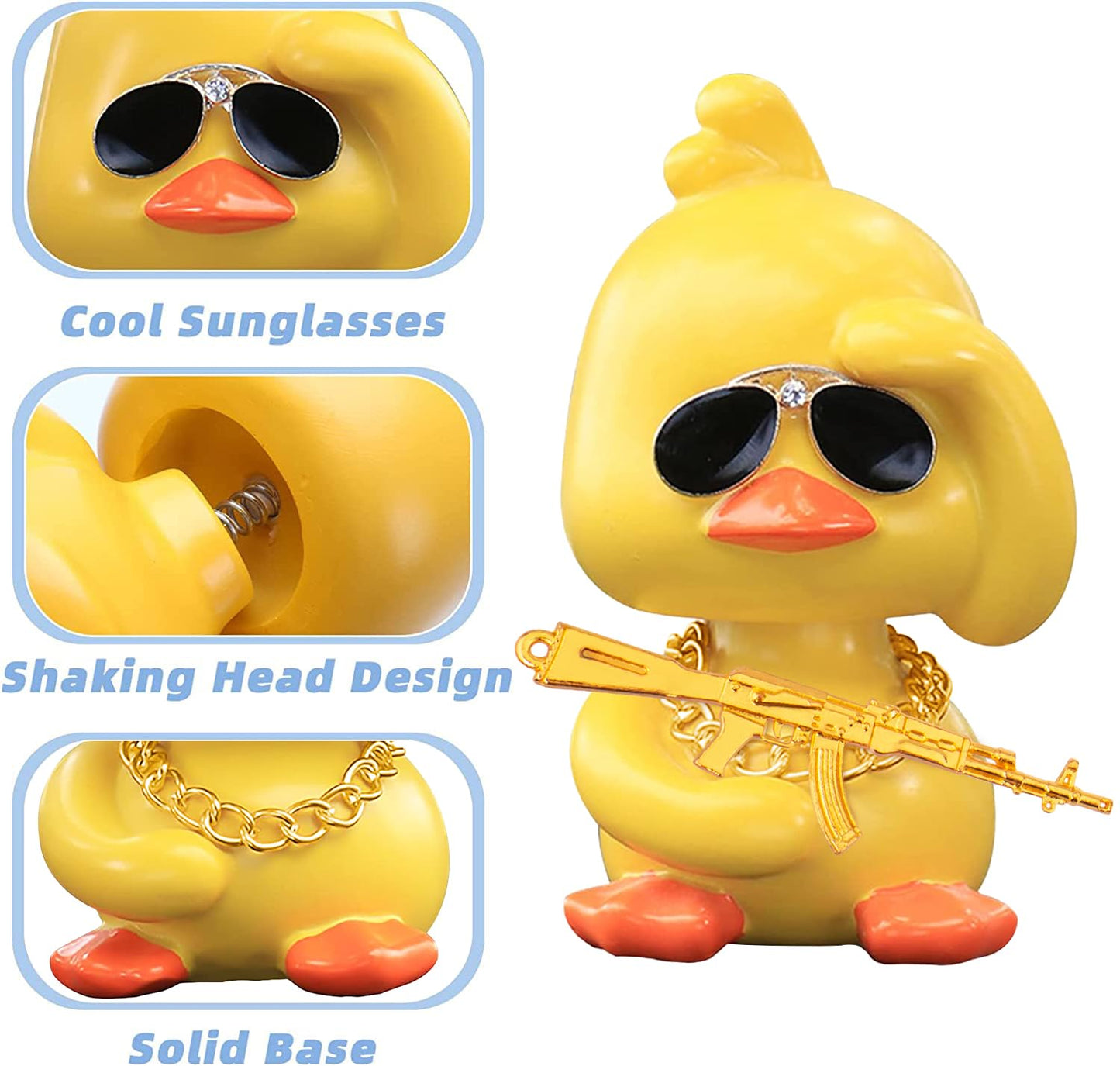 Wonuu Bobble Heads Ducks, Car Dashboard Decor Cute Yellow Shaking Head Duck Doll For Car Interior Ornament With Glasses, Necklac