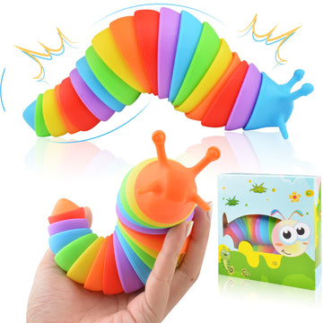 Cevioce Fidget Slug Toy, Sensory Slug Fidget Toy For Kids & Adults, 2 Pcs Cute 3D Articulated Sensory Toys - Can Be Spliced, Safe|Exercise Wrist Strength & Stress Relief, Great Gift For Adhd Autism A