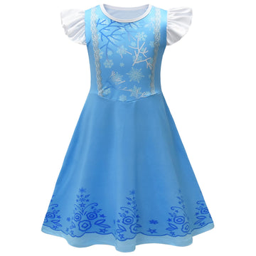 AOVCLKID Girls Elsa Princess Costume Birthday Party Dress Halloween Cosplay Outfits(5T,Blue)