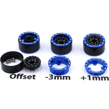 Hobbysoul Adjustable Offset 1.0 Beadlock Wheels Blue Black, Heavy 1.0 Rc Crawler Rims Weight 21G/Rim 7Mm Hex Rims For Axial Scx2