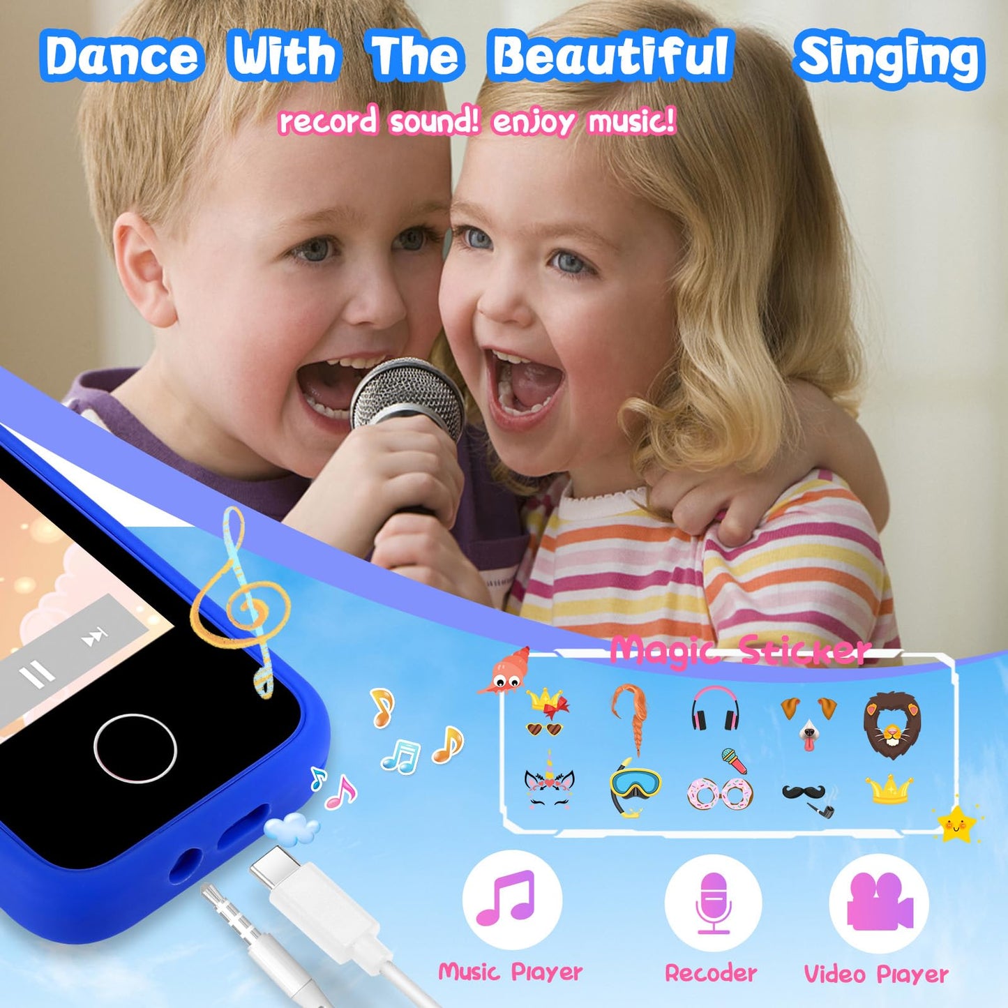 Kids Phone Birthday Gifts Toy for 3 4 5 6 7 8 9 10 Year Old Girls Boy,Toddler Kid Smart Phone with Dinosaur Silicone Cover Educa