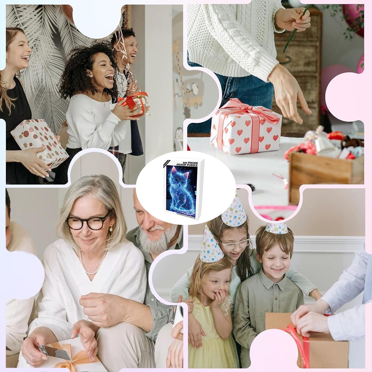 Great Jigsaw Puzzles for mature-themeds 300 Pieces Animal Cute Blue Glowing Cat Puzzles for mature-themeds Toys Gift Family Decoration Kids Puzzle