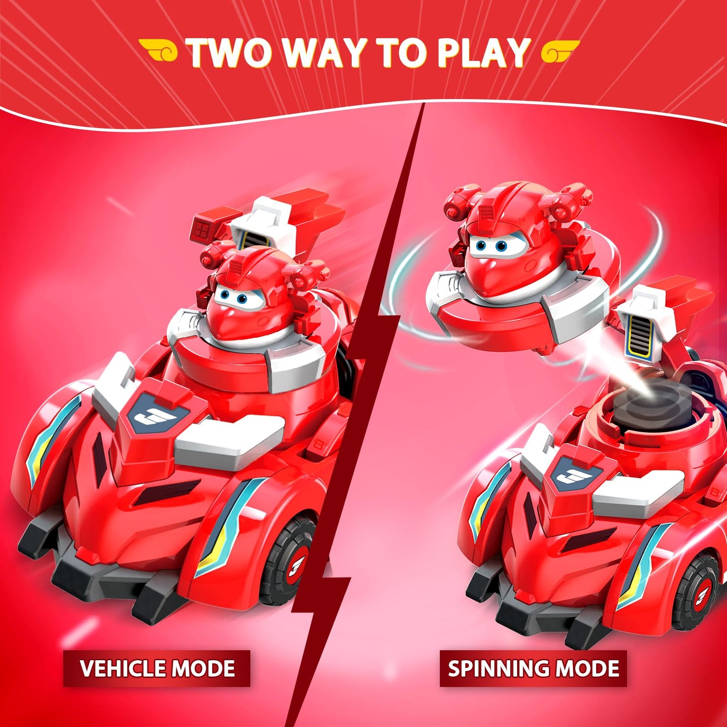 Super Wings Race Car Toys, 5 in Jett Spinning Tops and Race Car Toys for Kids, 2-in-1 Mode Vehicle Toys Cars for 3 4 5 6 7 8 Yea