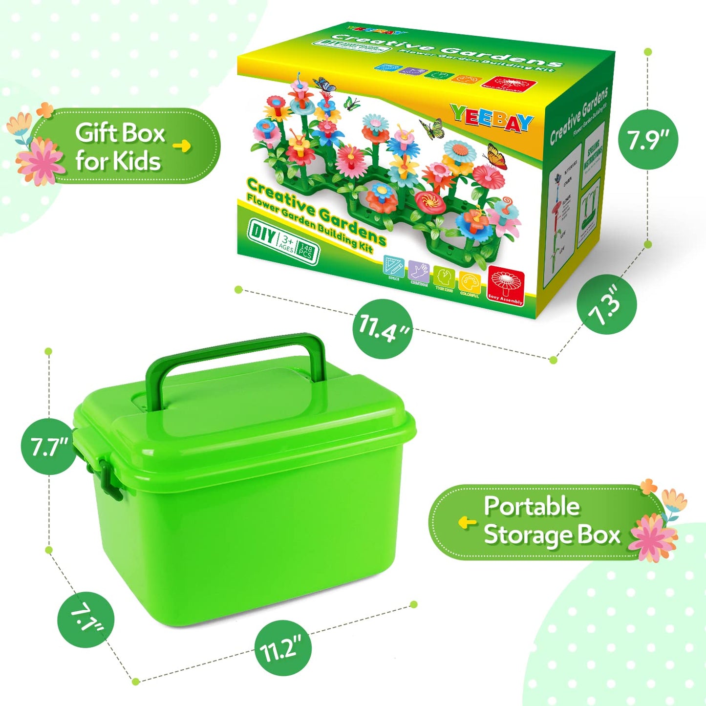 YEEBAY Flower Garden Building Toys - STEM Educational Play Set for Girls Age 3-7 - 148 PCS Multicolor Plastic Stacking Game