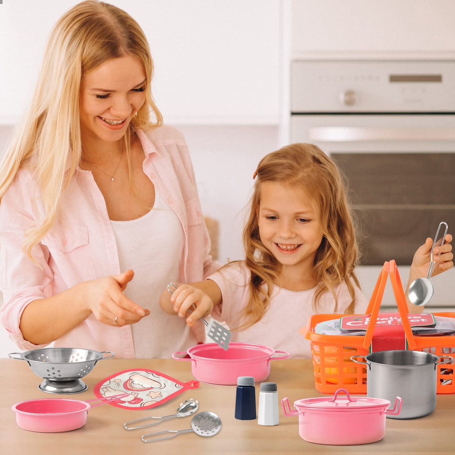 Veitch fairytales Kids Play Kitchen Toy Accessories Set Toddler Cooking Playset Colorful Stainless Steel Pots and Pans Birthday