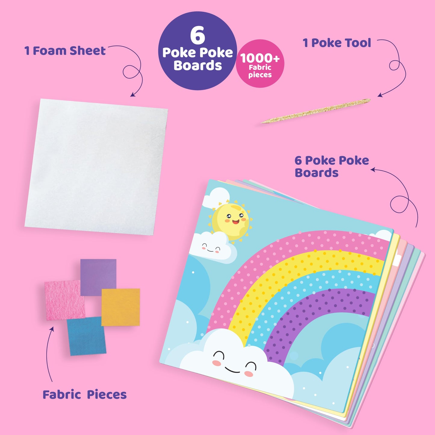 jackinthebox Poke Poke Art for Kids - Unicorns, Mermaids, Princess, and Cupcakes, Mess-Free Sewing Art for Kids, Toys for Girls