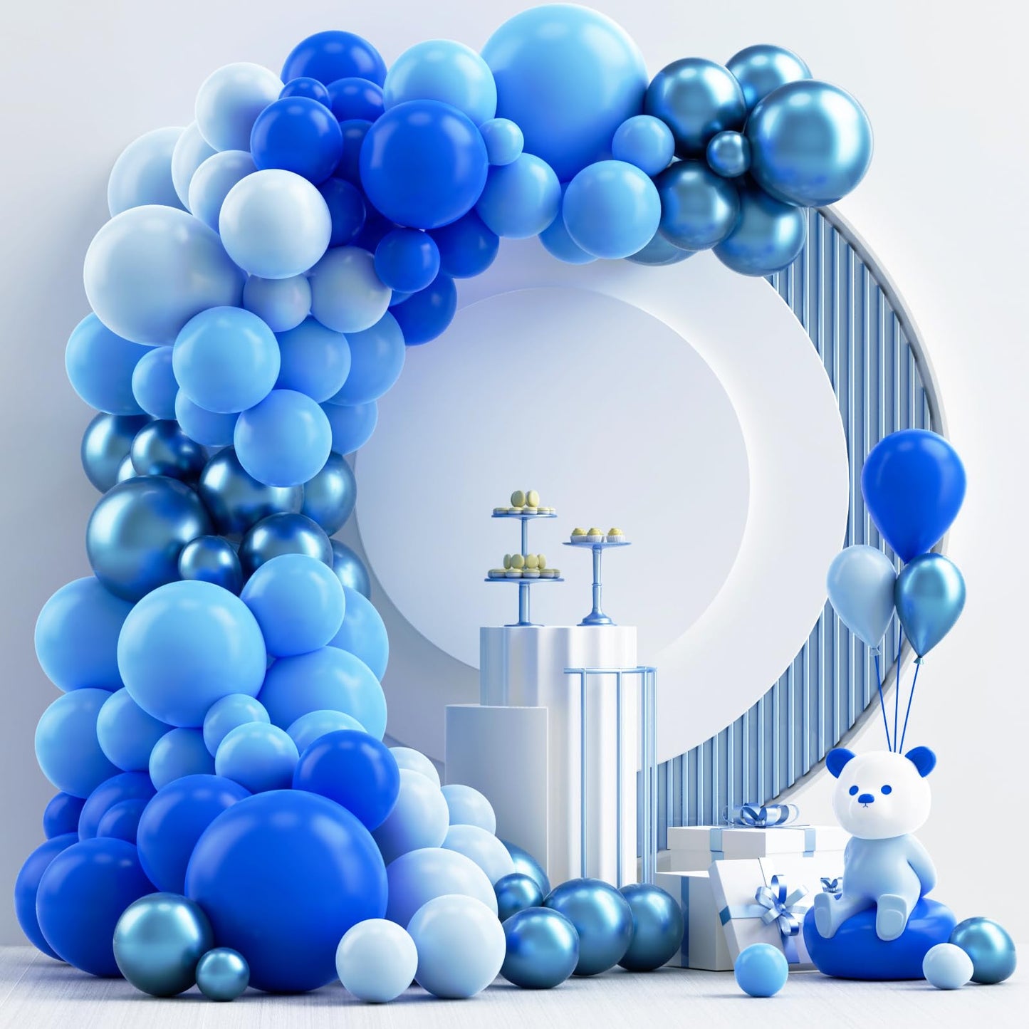 Nisocy 124Pcs Blue Balloons Garland Arch Kit, 18In 12In 10In 5In Baby Light Blue Royal Blue Metallic Blue Balloons For Baby Show