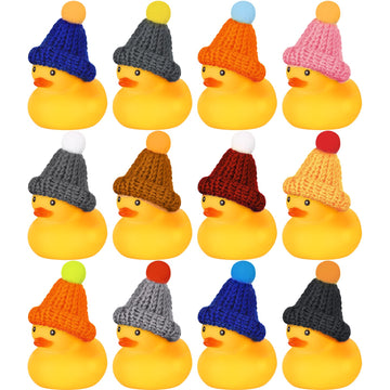 Chivao 12 Pcs Rubber Ducks With 12 Sunglasses/ Hats/ Headwear/ Scarf Small Cruise Ducks In Bulk Mini Rubber Duckies Bathtub Toys For Valentine'S Day Gift Hide(Yellow, Duck With Hats)