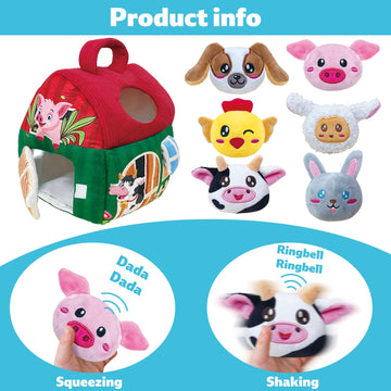 Elfew Farm Animal Baby Toys 6-12 Months, With 6 Small Plush Stuffed Farm Animals(Squeeze & Shake), Soft Toys For Toddlers, Monte