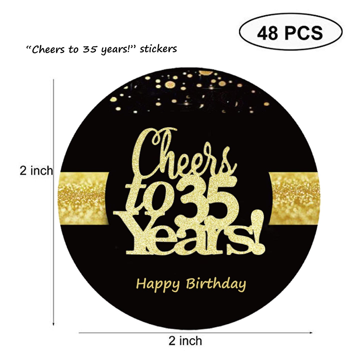 Sumerk 48 Pcs Cheers To 35 Stickers Large Bottle Stickers 35Th Birthday Stickers Card Seals 2 Inches Round Happy Birthday Party