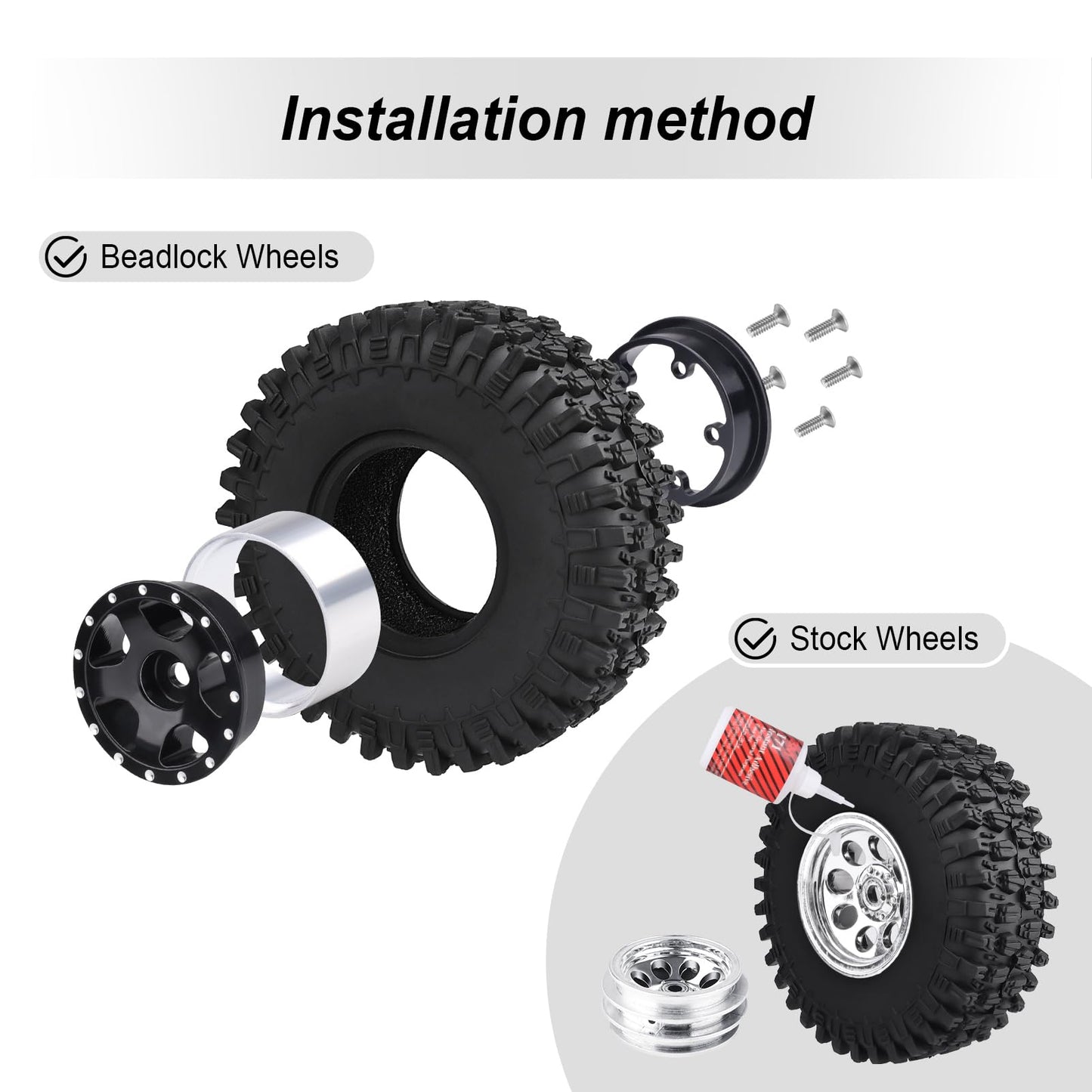HobbyPark 1.0 Tires SCX24 Tires Soft Rubber for 1/18 TRX4M Axial SCX24 Gladiator Bronco C10 JLU Deadbolt B17 Betty 1/18 1/24 RC