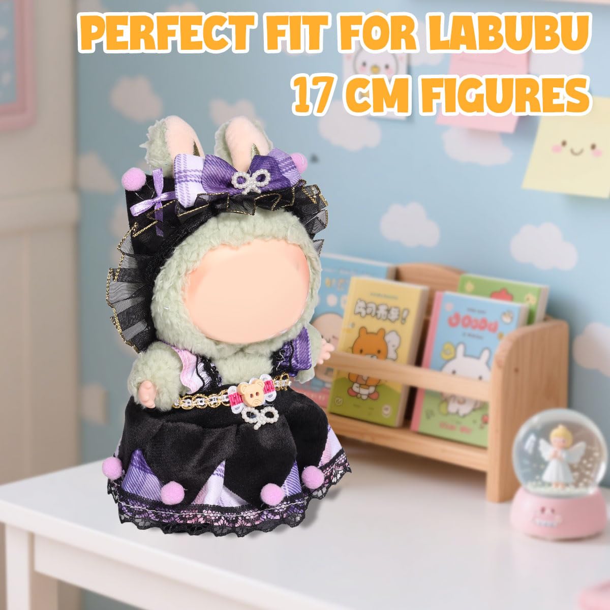 AICase for Labubu Clothes/for Labubu Outfits Clothes Set for 17cm Lububu Doll 3 Piece Set Hat Clothing for LA BUBU  Boys and Girls Stylish Adorable Dolls Clothes Accessories (No Doll)_02