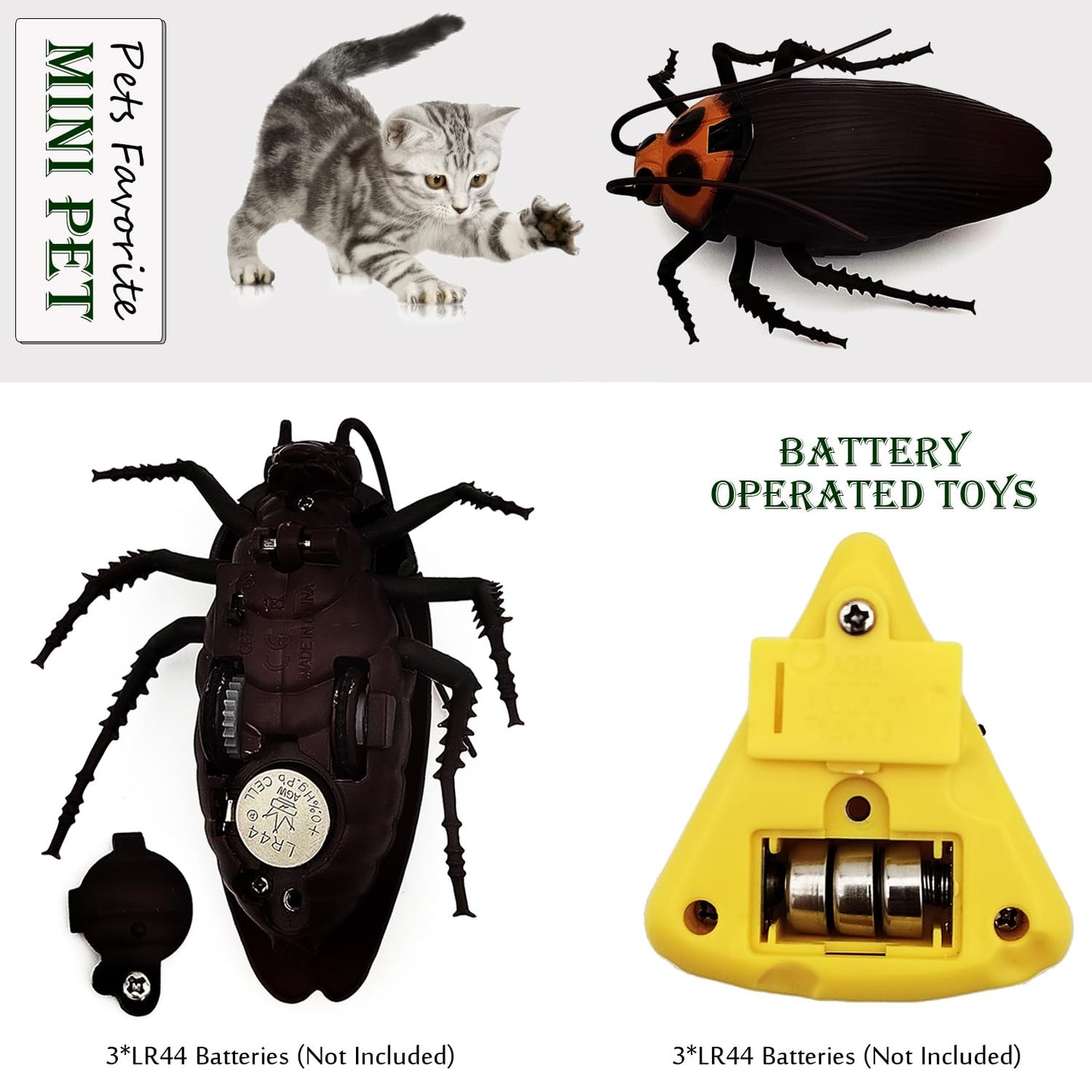 Tipmant Mini RC Cockroach Toy Remote Control Roach Insect Realistic Simulation Electric Electronic Animal for Pets Cat Dogs Todd