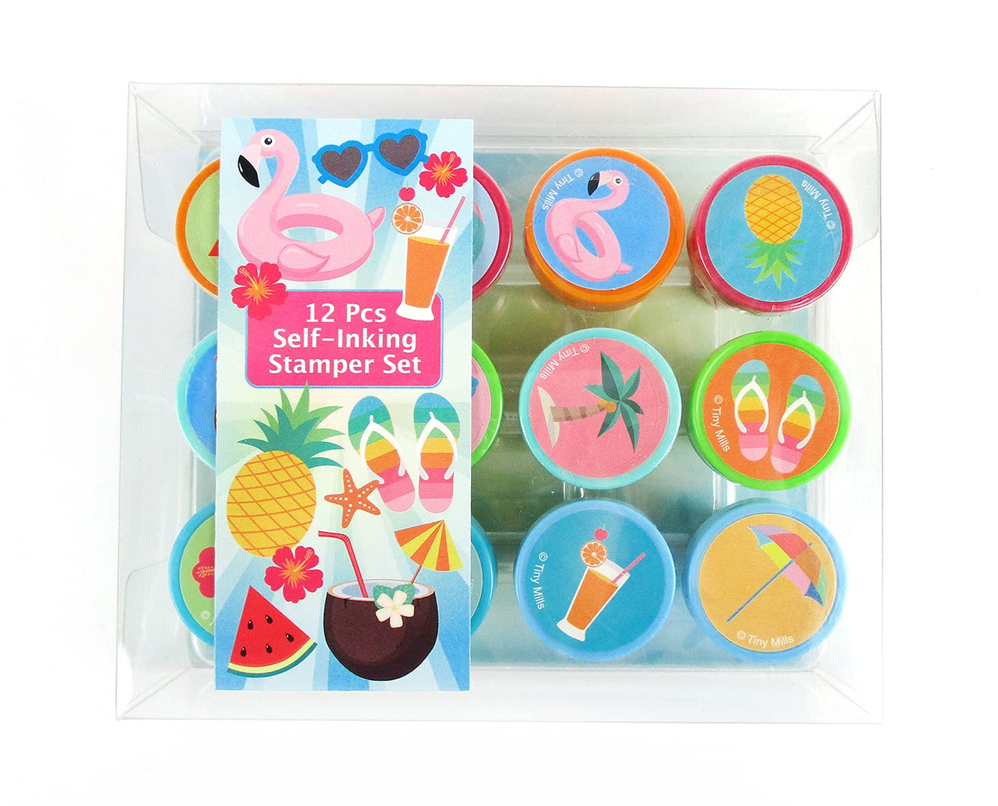 12 Pcs Summer Beach Pool Party Stamp Kit for Kids Self Inking Stamps Gift Party Favors