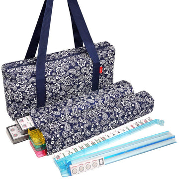 Linda Li New! - American Mahjong Set 166 enhanced White Tiles  4 All-in-One Rack/Pushers  Blue Paisley Soft Bag - Classic Full Size Complete Mahjongg Set