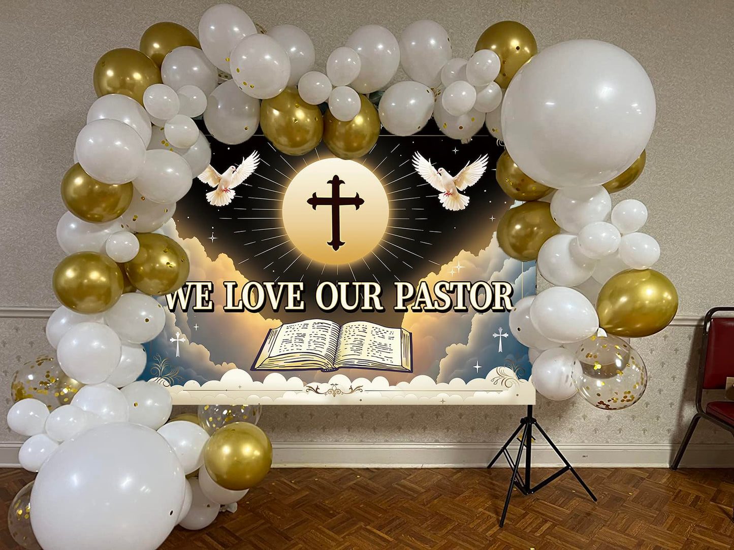We Love Our Pastor Backdrop 7x5FT Pastor Appreciation Banner Background for Church Cross Christian Thanksgiving Party Decoration