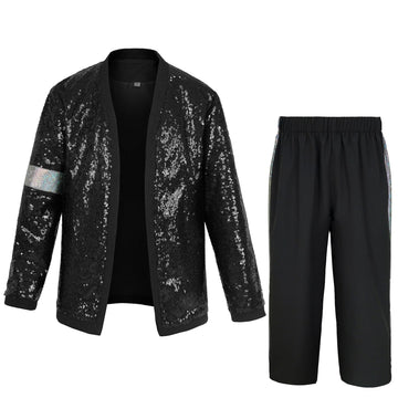 Nekifui Boys 70S Sequin Jacket Disco Outfits Pop King Costume For Kids Dance Star Set(Z3757,2Xl)