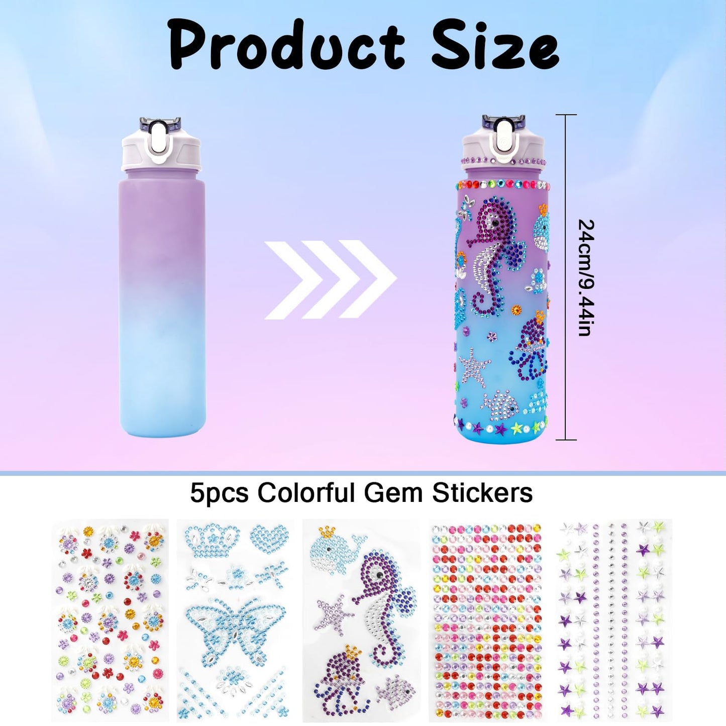 Valentines Day Gifts for Girls, Decorate Your Own Water Bottle Kits for Girls 4-12, Girls Water Bottle, Gem Stickers DIY Arts an