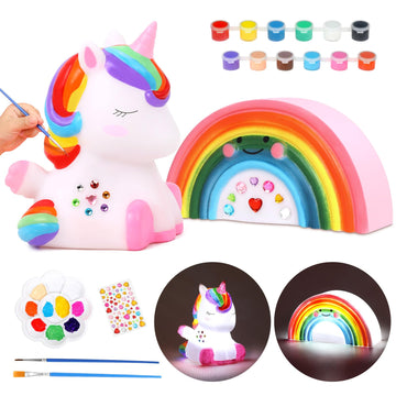 Dededa Paint Your Own Unicorn & Rainbow Night Light Art Kit, Arts And Crafts For Kids Ages 4-8,Unicorn Toys Unicorns Gifts For G