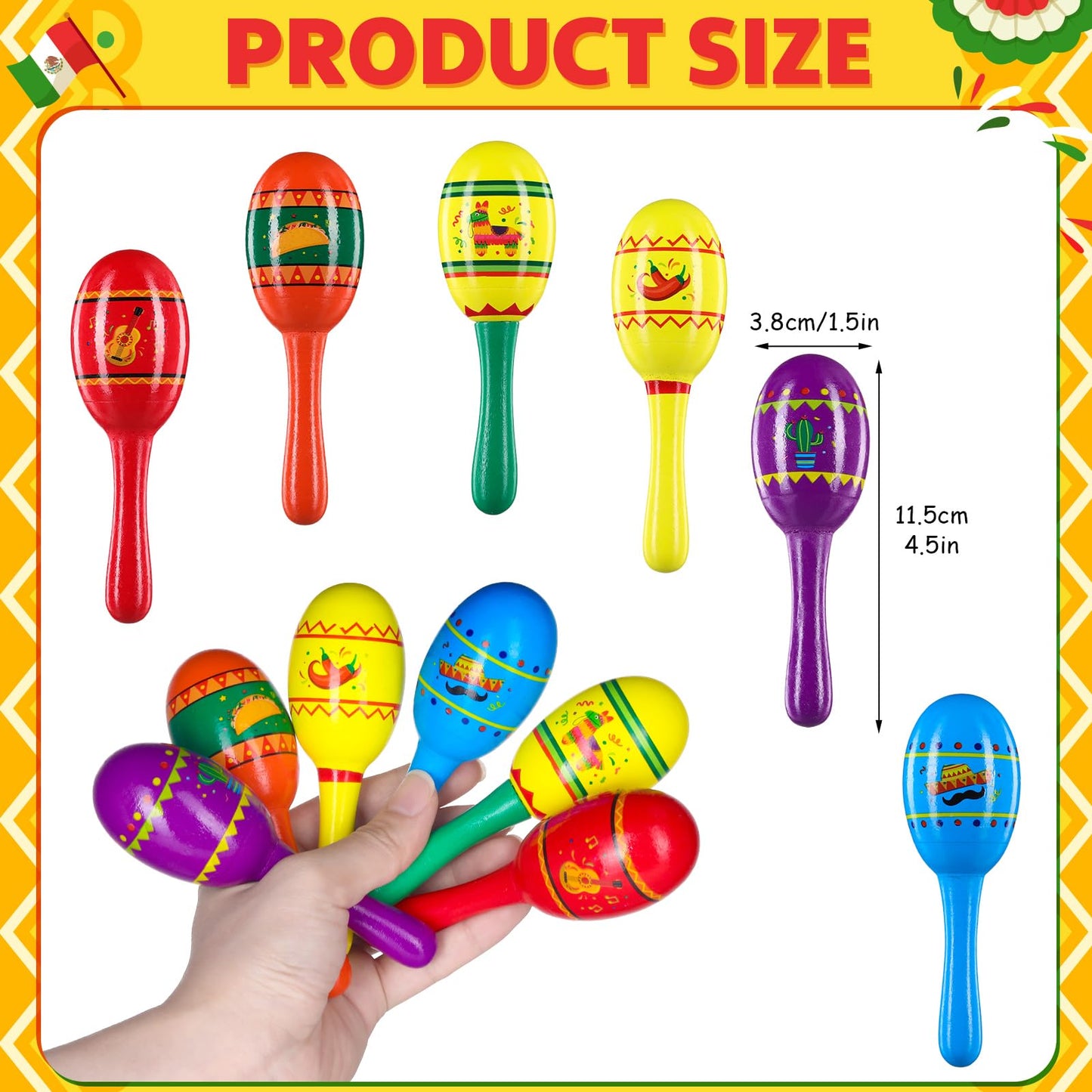 Hungdao Mexican Fiesta Wooden Maracas For Boys And Girls Cinco De Mayo Sombrero Piata Taco Guitar Chili Cactus Wood Mini Maracas