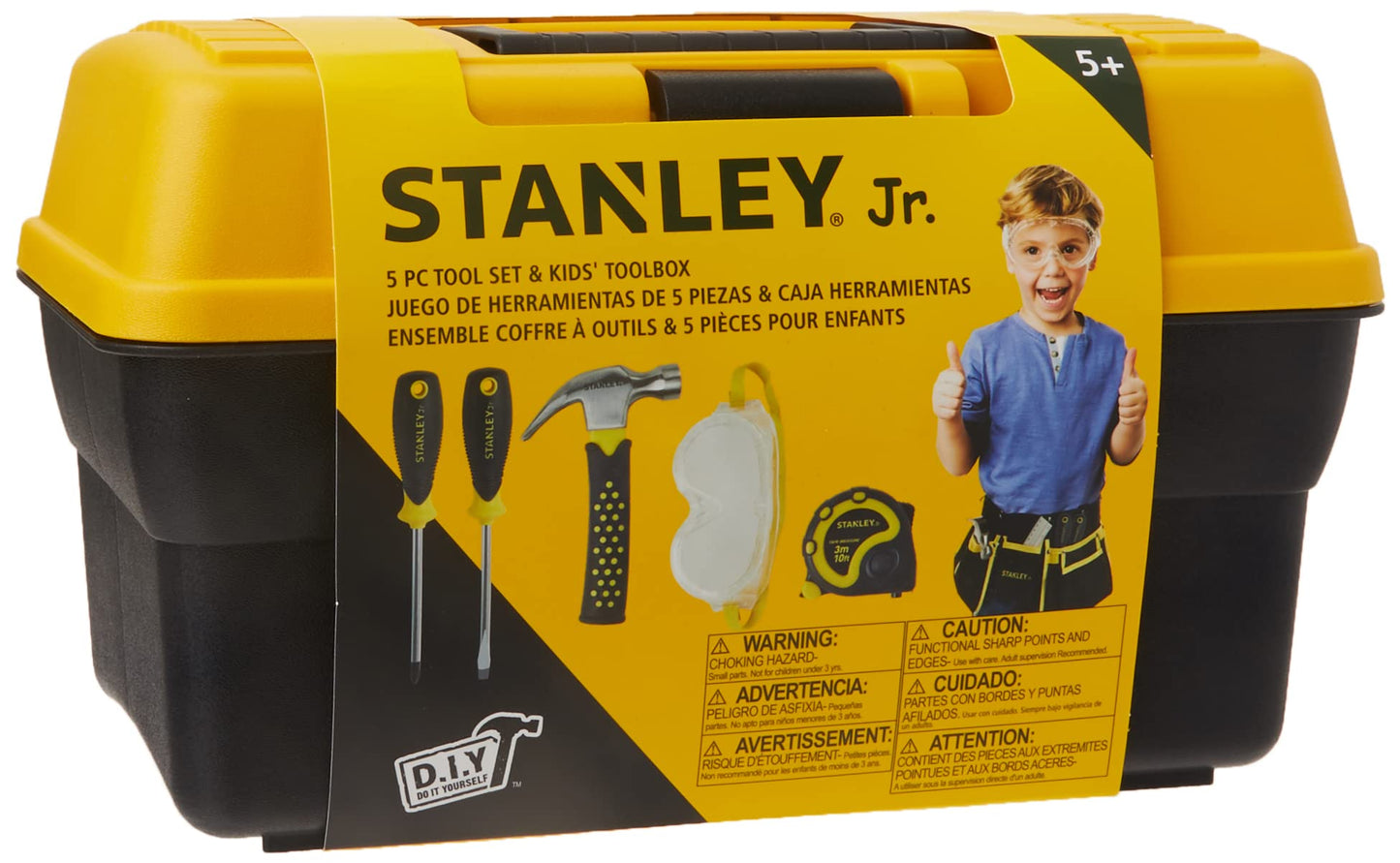 Stanley Jr. - Tool Box And 5 Pcs Set Of Tools, Tool Set Ages 5+ (Tbs001-05-Sy), Mixed
