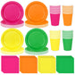 Whaline 244Pcs Neon Tableware Set Serves 48 Bright Color Disposable Dinnerware 48 9 Plates 48 7 Plate 48 9oz Cups 100 Napkins fo