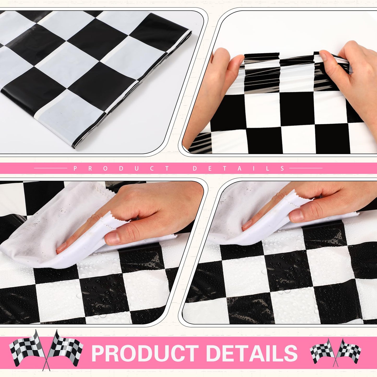 Tallew Checkered Car Party Supplies Disposable Tablecloth Plastic Table Cover Black And White Checkered Race Table Runner For Ra