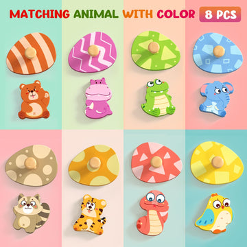 Zeoddler Wooden Puzzles For Toddlers, 8 Pcs Animal Matching Egg Puzzle, Montessori Toys For Boy Girl Easter Birthday Gifts, Preschool Learning Activities & Educational Toys For Boys, Girls