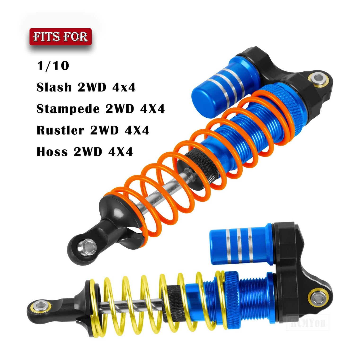 RCMYou RC Aluminum Front Rear Big Bore RC Shock Absorber Upgrades Part for 1/10 Slash,Stampede,Rustler,Hoss 2WD 4X4 VXL,Alloy 4P