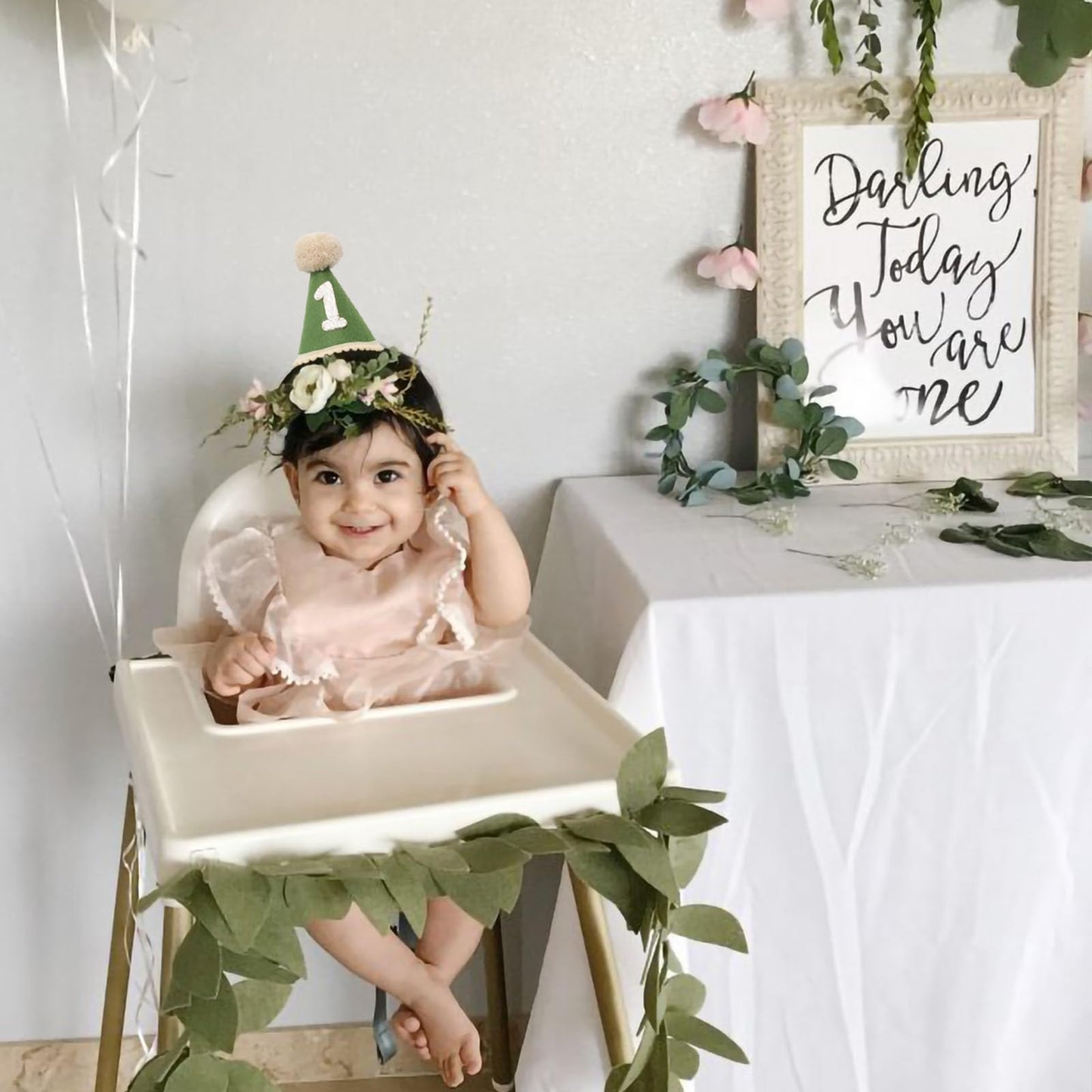 Boho 1st Birthday Hat Decorations for Baby Boys Handmade Natural Outfit First Birthday Party Hat Green