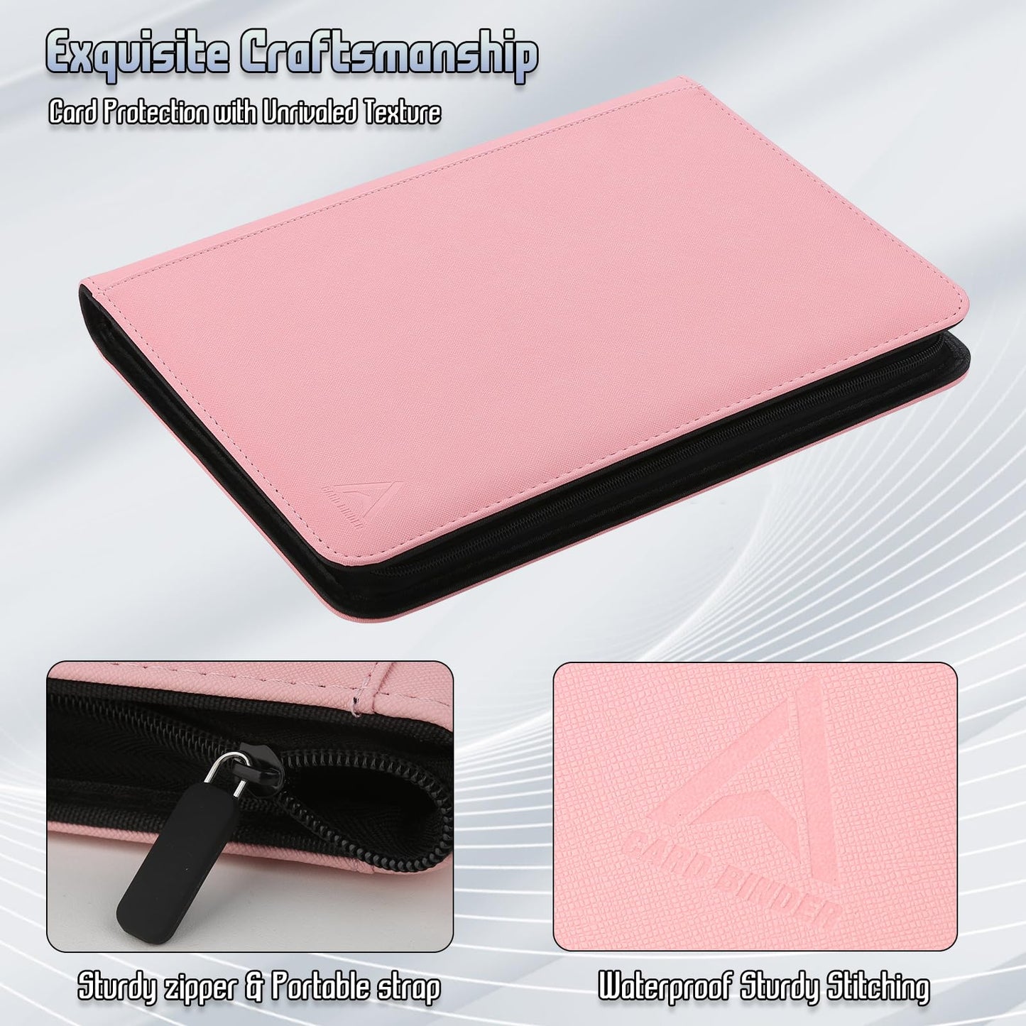 Arkeiliy Card Binder 9 Pocket  Double Sided Pockets Trading Card Binder with 30 Sleeves  enhanced Zip Trading Card Holder Collector Album Holds 540 MTG (pink)