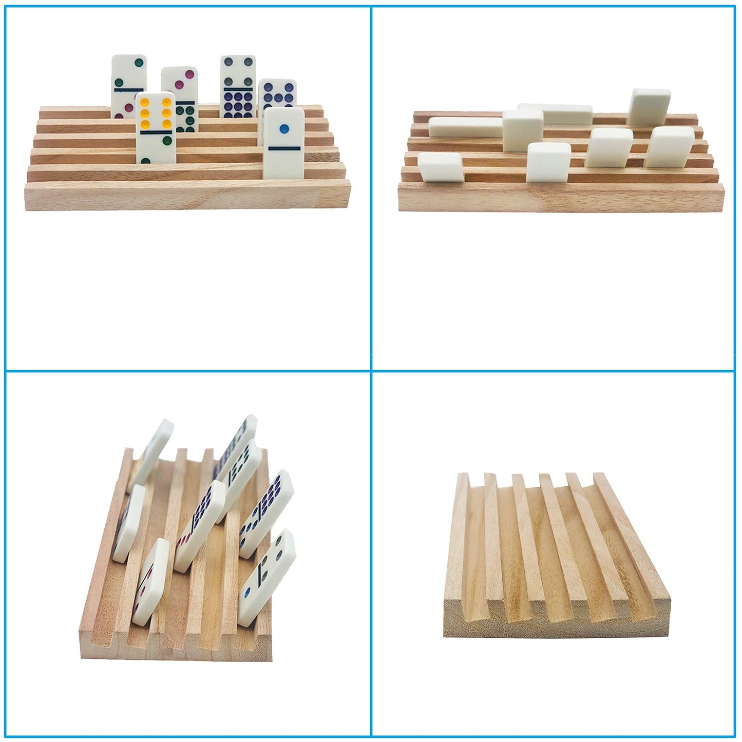 Essajoy Wooden Domino Trays/Racks Set Of 4 Mexican Train Domino Trays/Racks Double 12 Tiles Holders Rack Domino Tiles Holders Do