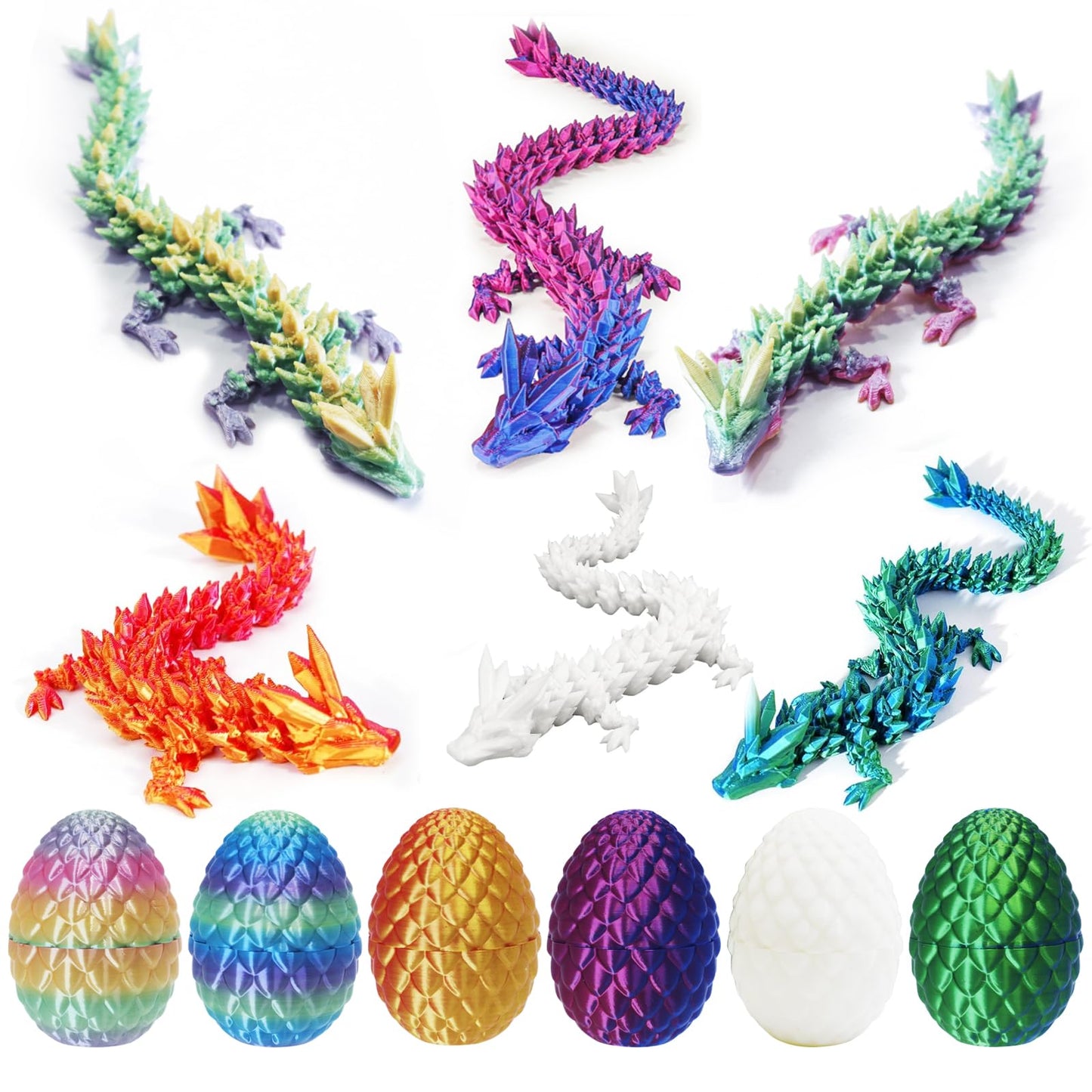 6Pack 3D Printed Easter Dragon Eggs, Easter Basket Stuffers, Mini Mystery Dragon Egg With Dragon Inside,Crystal Dragon Fidget To