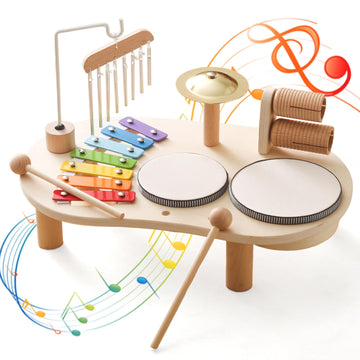 Promise Babe Wooden Musical Instruments For Toddlers 1-3, Percussion Instruments For Kids Baby Drum Set Xylophone, Montessori Educational Musical Toys, Gifts For Girls Boys Ages 3+