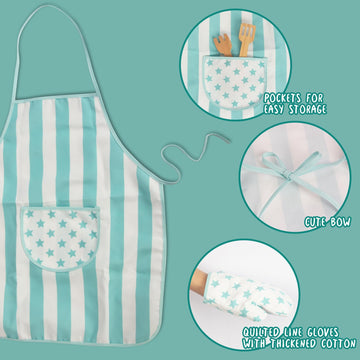 WoodenEdu Kid Apron and Chef Hat Set, 3 Pcs Children Cooking Baking Set Kits Role Play Chef Toy Kid Cooking Gift for Girls Boys